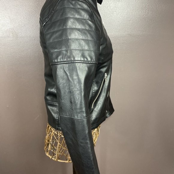 H & M Black Faux Leather Motto Jacket Womens Small - Picture 2 of 8